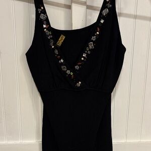 Elizabeth NY vintage 80’s Desigual Black Tank Top with Embellished V-Neck size M